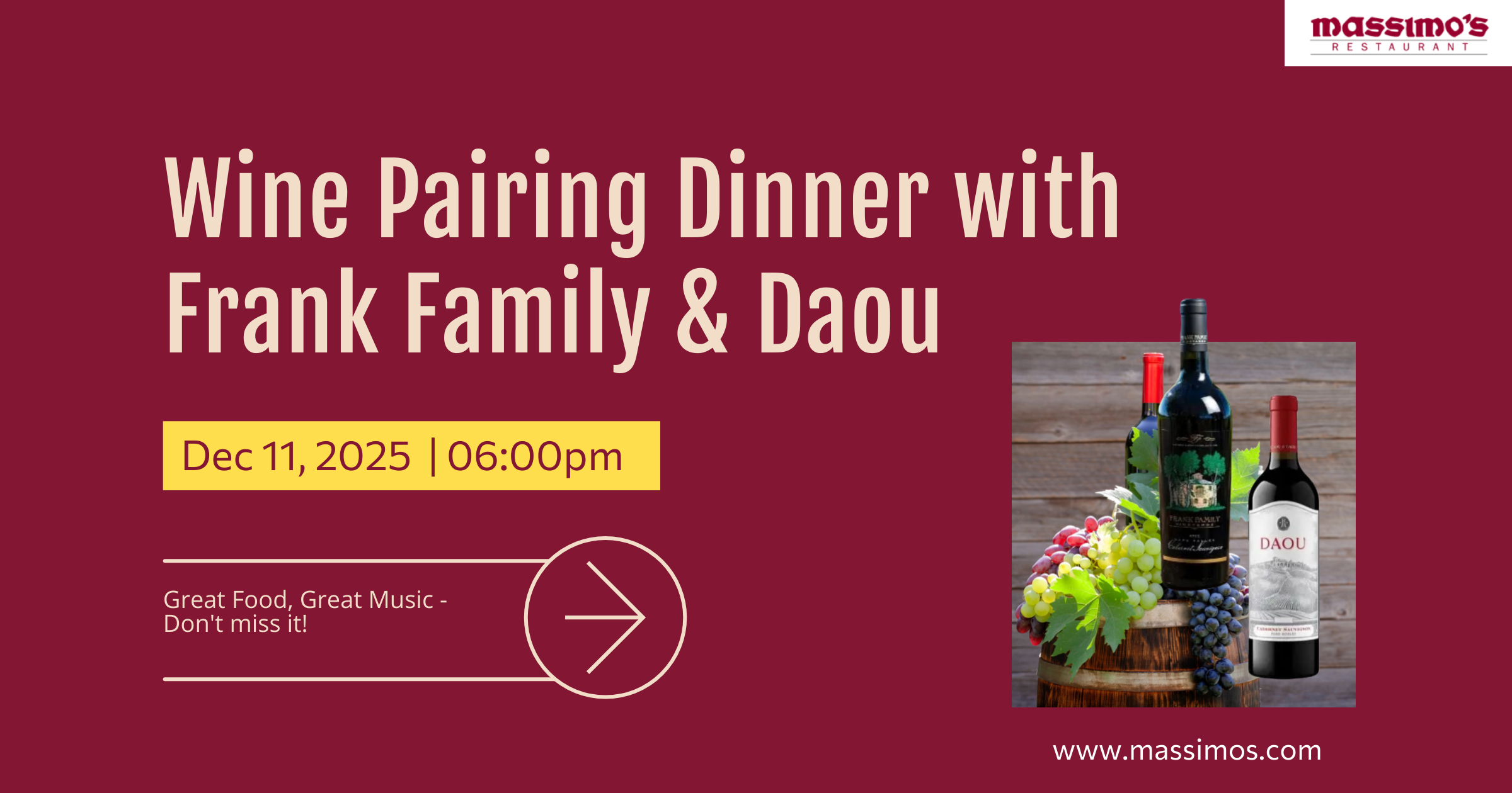 Wine Pairing Dinner with Frank Family & Daou